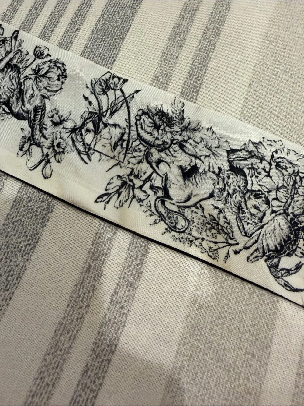 Christian Dior Silk Mitzah Scarf Toile de Jouy Animals Black/White